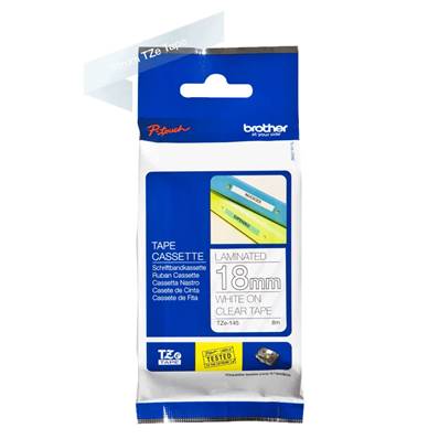 TZE-145 - Ruban Laminé BROTHER - 18mm de large - Blanc/Transparent