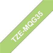 TZE-MQG35 - Ruban Laminé BROTHER - 12mm de large - Blanc/Vert citron
