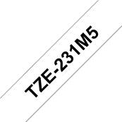 TZE-231M5 - 5 Rubans Laminés BROTHER - 12mm de large - Noir/Blanc