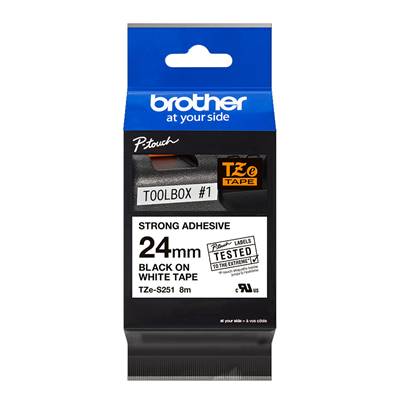 TZE-S251 - Ruban Laminé BROTHER - 24mm de large - Noir/Blanc