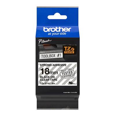 TZE-S141 - Ruban Laminé BROTHER - 18mm de large - Noir/Transparent