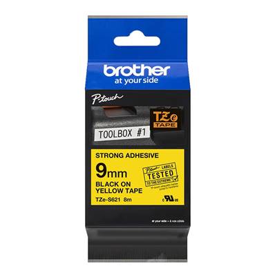 TZE-S621 - Ruban Laminé BROTHER - 9mm de large - Noir/Jaune